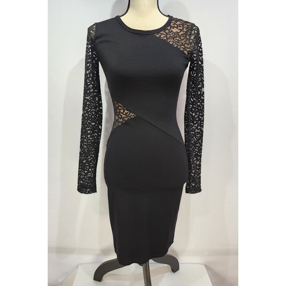 BCBG Jorden Lace-Contrast Body-Con Dress
